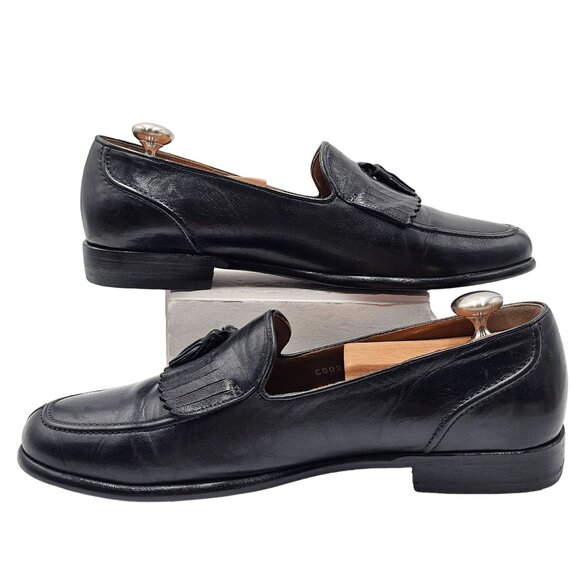 Vintage Bragano Italy Dress Shoes Men's 9.5M Black Leather Tassel Kiltie Loafers - Picture 5 of 10